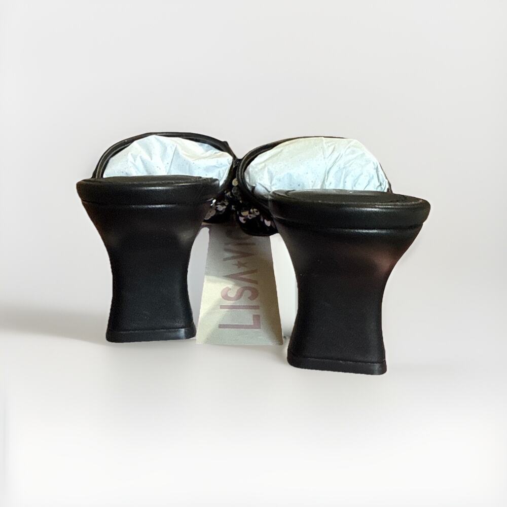 Lisa Vicky Pretty-V Black Slide Sandal Platinum Black Sequins Size 7 Heels - Picture 3 of 9